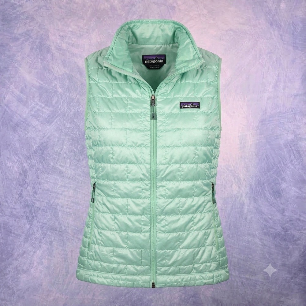 Patagonia Nano Puff Vest Womens Large Mint Green Quilted Full Zip Puffer Vest